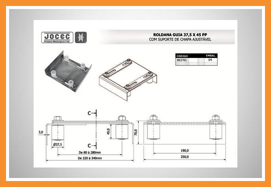 Roldana guia suporte chapa ajustável